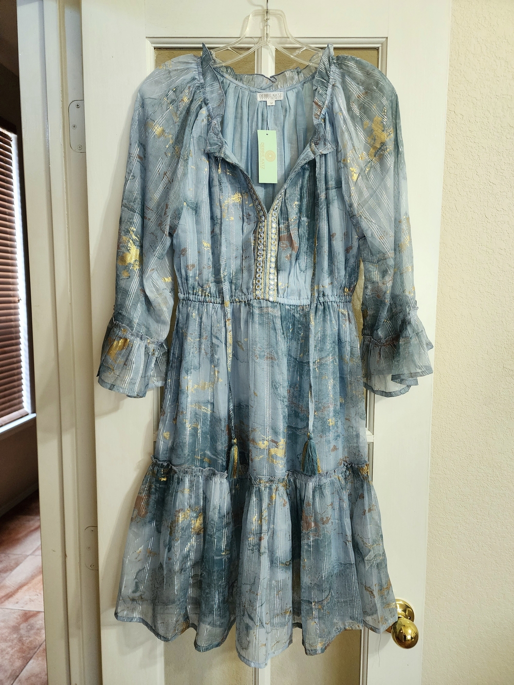 NWT Debbie Katz Dream Dress M Blue Gold Metallic Swim Cover Up